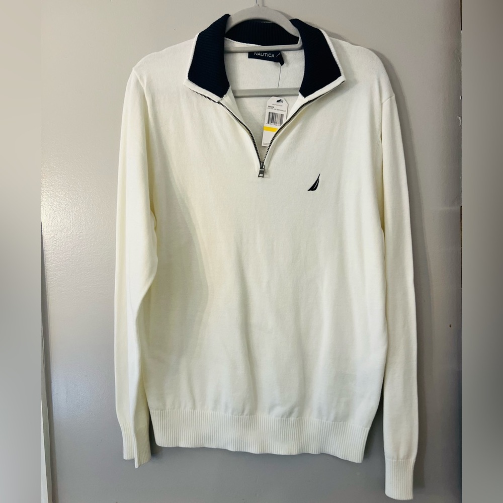 Nautica Sweaters | Nautica White and Blue 1/4 Zip | Color: White | Size: M